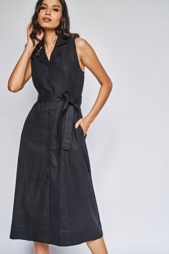 Black Solid Straight Dress, Black, image 4